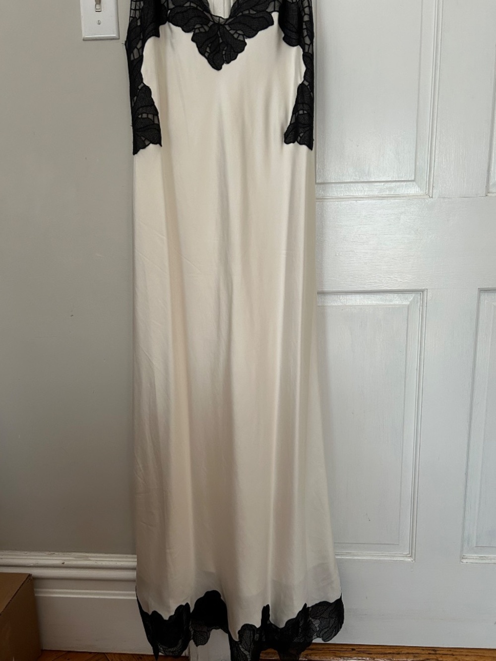 Simkhai Womens Gwynn Lace Trim Satin Midi Dress 8 Ivory/Black - $795 - Picture 5 of 7